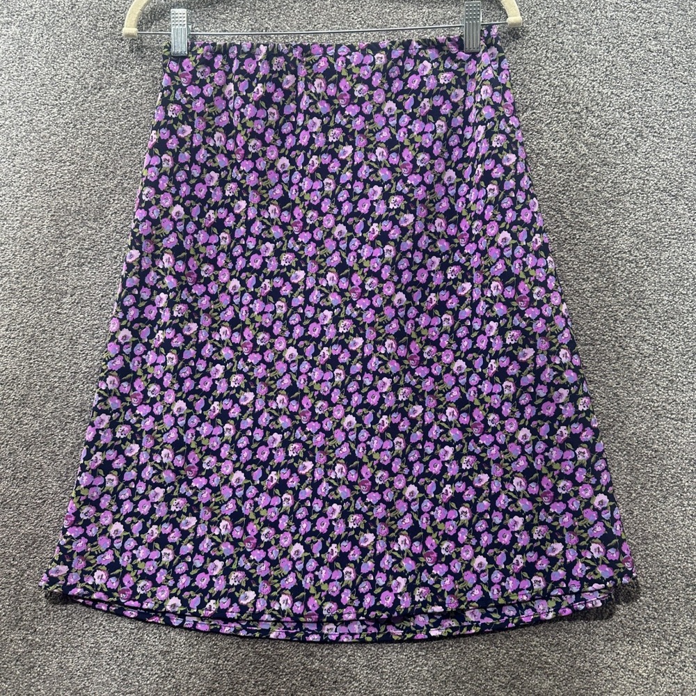 VTG 90s JKLA California Knee Length Skirt Medium Purple Ditsy Floral Pull On